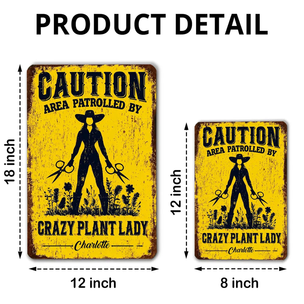 Crazy Plant Lady Rectangular Iron Sign, Vintage Gardener with Shears, Creative Gift for Plant Lovers