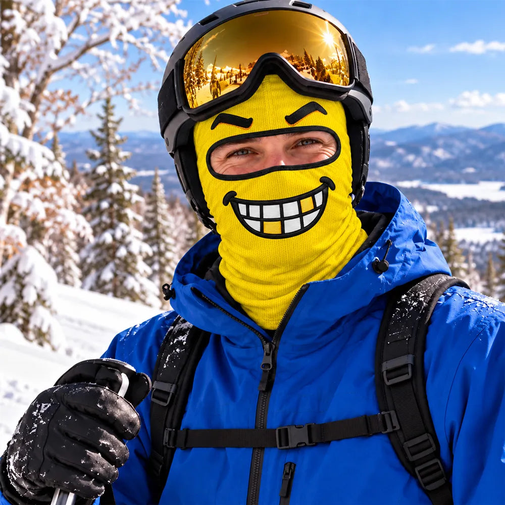 Funny Emoji Ski Mask Balaclava Face Mask, Ski Buddies Posing on a Snowy Mountain, Personalized Creative Gift