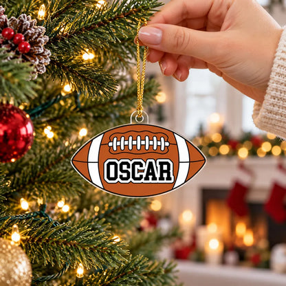 Personalized Acrylic Ornament with Sports Ball Art on a Lit Tree, Unique Gift for Kids and Sports Fans