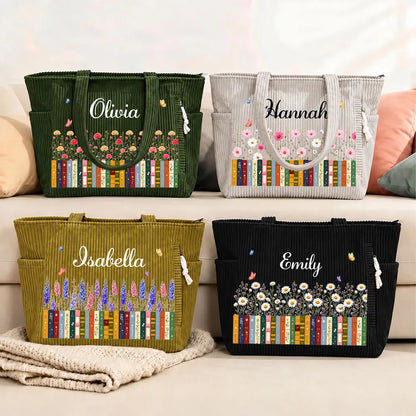 Personalized Tote Bag, Colorful Floral Bookshelf Design, Unique Gift for Book Lovers and Friends