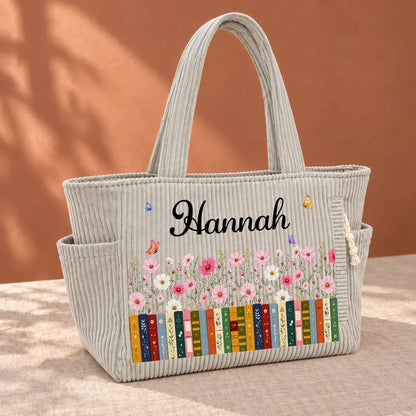 Personalized Tote Bag, Colorful Floral Bookshelf Design, Unique Gift for Book Lovers and Friends