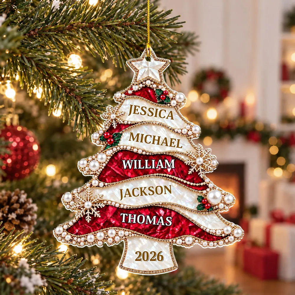 Personalized Acrylic Ornament, Jeweled Green Christmas Tree Design, Unique Family Gift and Festive Decor