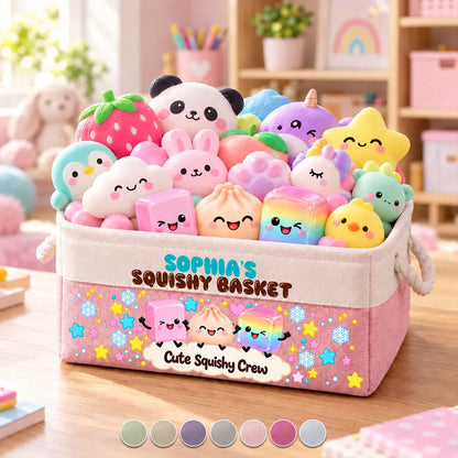 Personalized Cotton Linen Rope Basket, Pastel Cute Squishy Crew Playroom Storage, Unique Gift for Kids