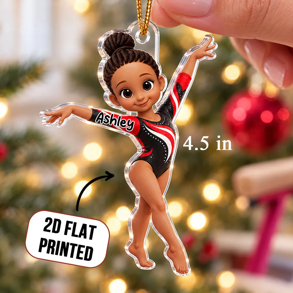 Personalized Acrylic Ornament, Graceful Cartoon Gymnast Pose, Unique Christmas Gift for Daughter