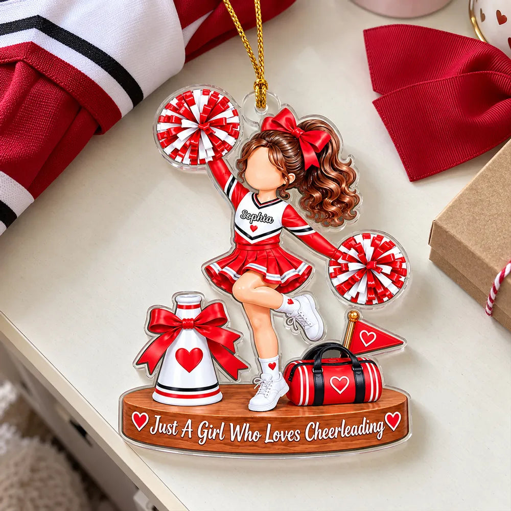 Personalized Acrylic Ornament, Cheerleader Posing with Pom-Poms, Unique Christmas Gift for Girls