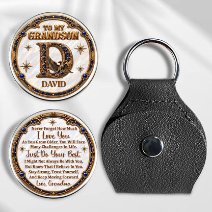 Personalized Pocket Hug with Ornate Initial and Encouraging Message, Unique Keepsake Gift for Grandson