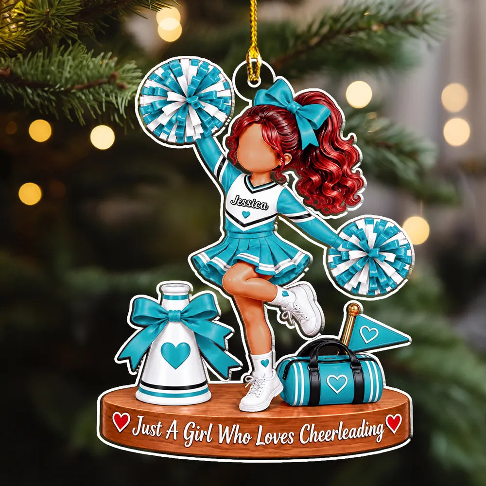 Personalized Acrylic Ornament, Cheerleader Posing with Pom-Poms, Unique Christmas Gift for Girls