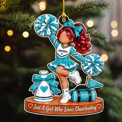 Personalized Acrylic Ornament, Cheerleader Posing with Pom-Poms, Unique Christmas Gift for Girls