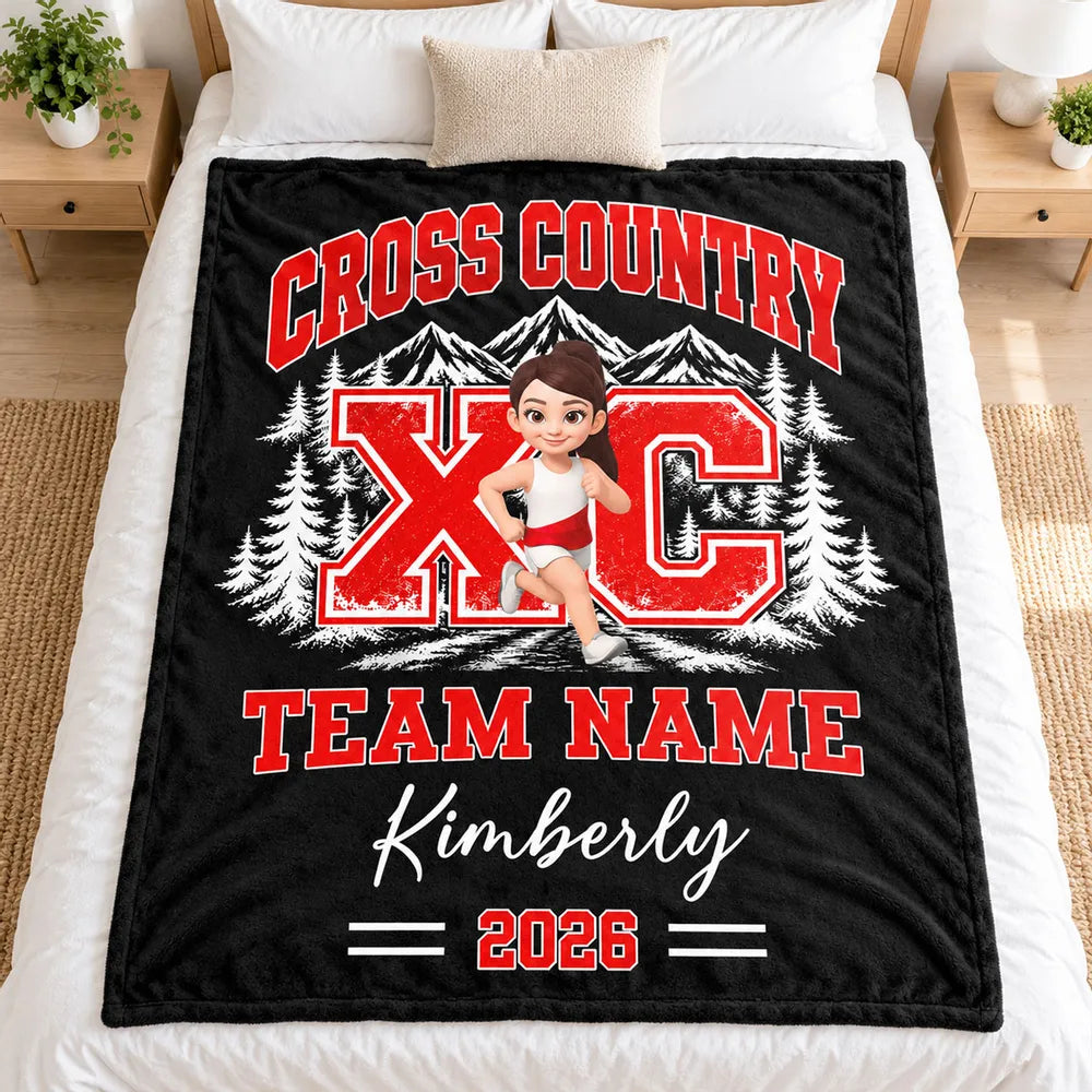 Cross Country Fleece Blanket, Personalized Team Spirit Artwork, Creative Gift for Runners and Grandkids