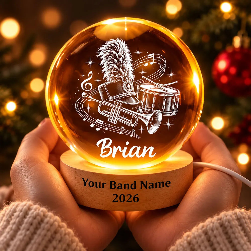 Personalized Globe Lamp with Marching Band Instruments, Warm Amber Display, Unique Gift for Young Musicians