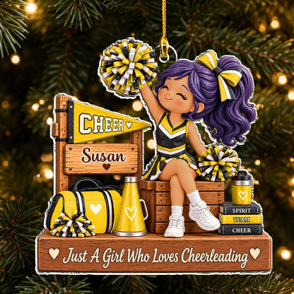 Personalized Acrylic Ornament, Cheerleader with Pom Poms, Festive Tree Decor, Unique Gift for Cheer Fans