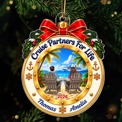 Personalized Acrylic Ornament, Cruise Couple Holding Hands on Sunny Beach, Unique Christmas Gift for Partners