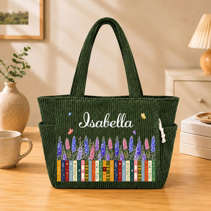 Personalized Tote Bag, Colorful Floral Bookshelf Design, Unique Gift for Book Lovers and Friends