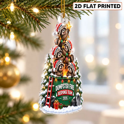 Personalized Acrylic Ornament, Raccoon Squad Around a Dumpster Fire, Unique Christmas Gift for Friends