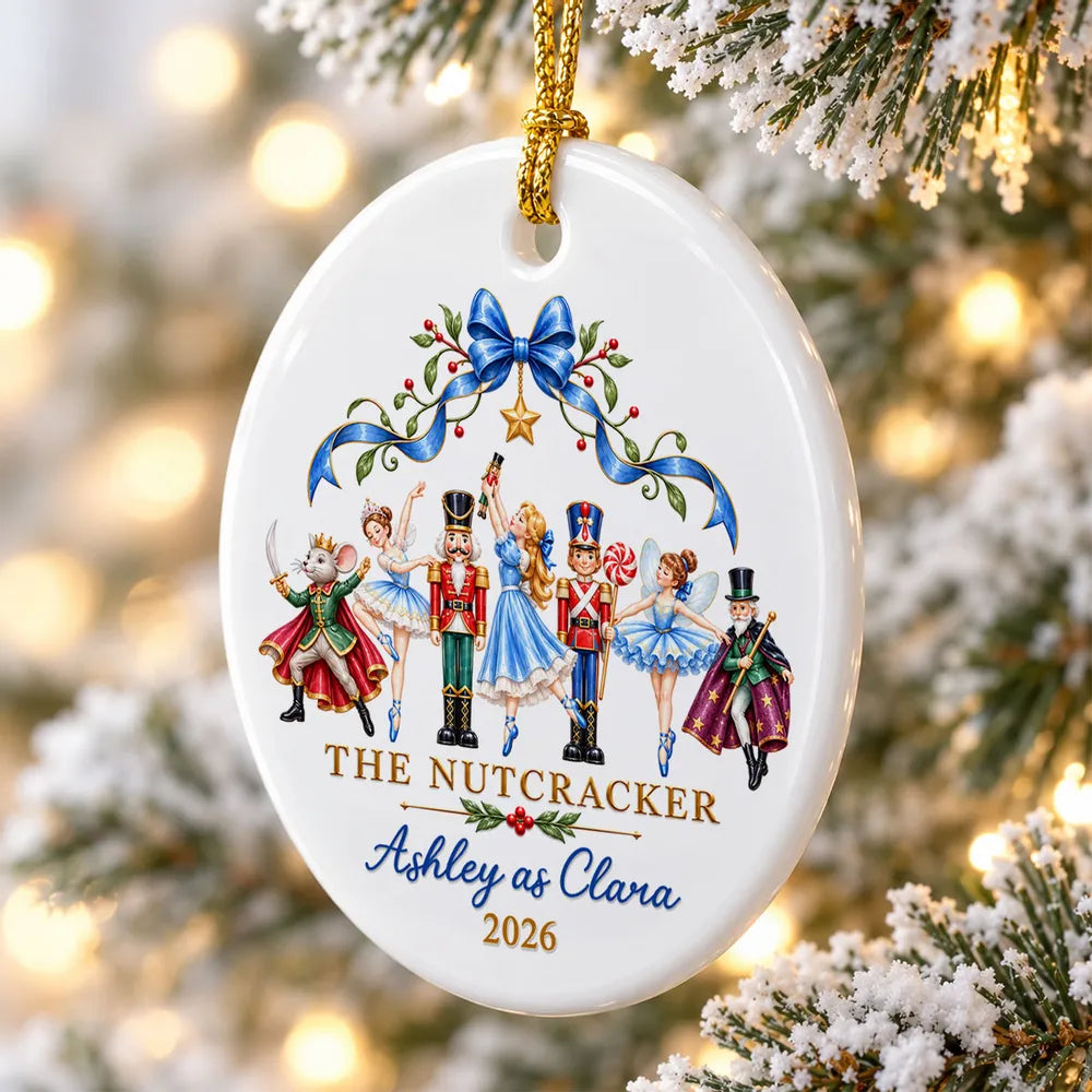 Personalized Ceramic Ornament with Dancing Ballerinas and Nutcracker Cast, Unique Gift for Ballet Dancers