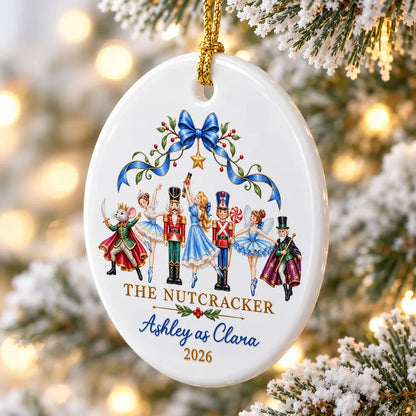 Personalized Ceramic Ornament with Dancing Ballerinas and Nutcracker Cast, Unique Gift for Ballet Dancers