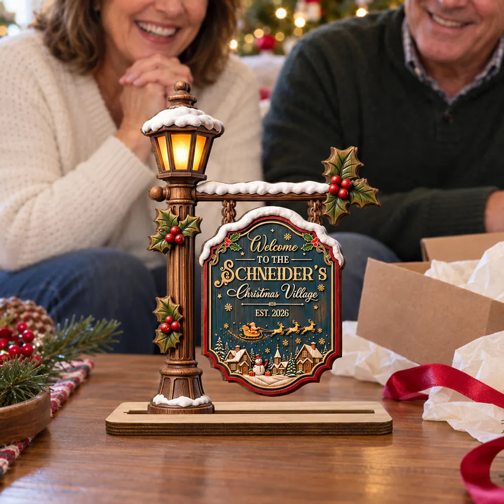 Personalized 2-Layer Wooden Plaque, Snowy Christmas Village, Unique Family Gift for Parents and Grandparents