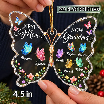 Personalized Acrylic Ornament, Colorful Butterfly Family Keepsake, Unique Christmas Gift for Grandma