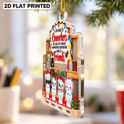 Personalized Acrylic Ornament, Colorful Cartoon Office Scene, Unique Christmas Gift for Coworkers