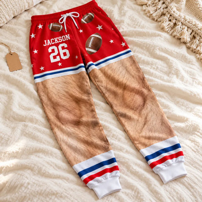 Personalized Men's Sweatpants, Funny Football and Hairy Leg Illusion, Unique Gift for Sports Fans