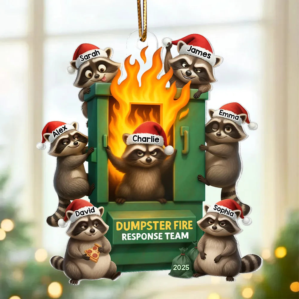 Personalized Acrylic Ornament, Raccoon Dumpster Fire Response Team, Unique Christmas Gift for Coworkers