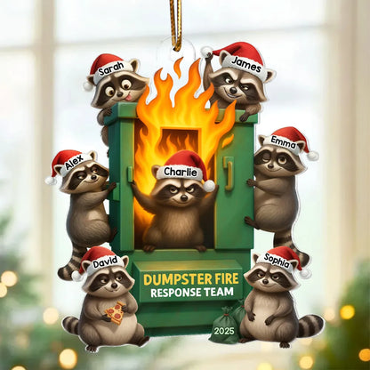 Personalized Acrylic Ornament, Raccoon Dumpster Fire Response Team, Unique Christmas Gift for Coworkers