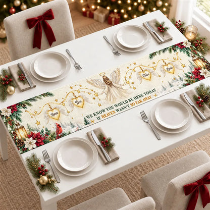 Personalized Table Runner with Angel in a Snowy Christmas Scene, Unique Memorial Gift for Family