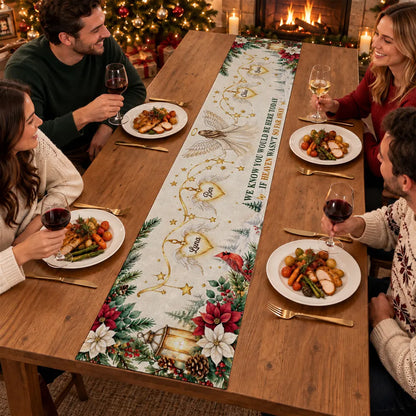 Personalized Table Runner with Angel in a Snowy Christmas Scene, Unique Memorial Gift for Family