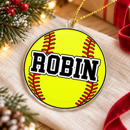 Personalized Acrylic Ornament with Sports Ball Art on a Lit Tree, Unique Gift for Kids and Sports Fans