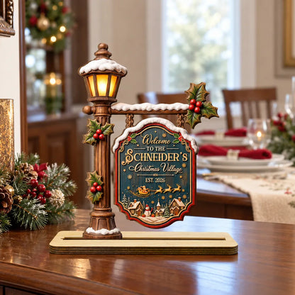 Personalized 2-Layer Wooden Plaque, Snowy Christmas Village, Unique Family Gift for Parents and Grandparents