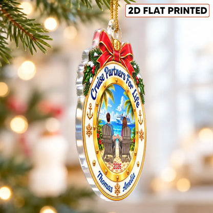 Personalized Acrylic Ornament, Cruise Couple Holding Hands on Sunny Beach, Unique Christmas Gift for Partners