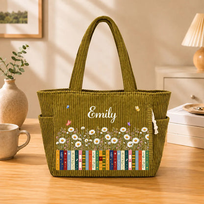 Personalized Tote Bag, Colorful Floral Bookshelf Design, Unique Gift for Book Lovers and Friends