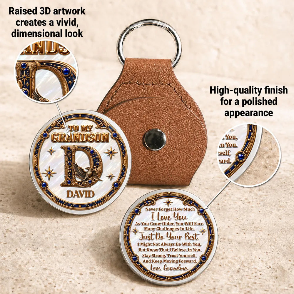 Personalized Pocket Hug with Ornate Initial and Encouraging Message, Unique Keepsake Gift for Grandson