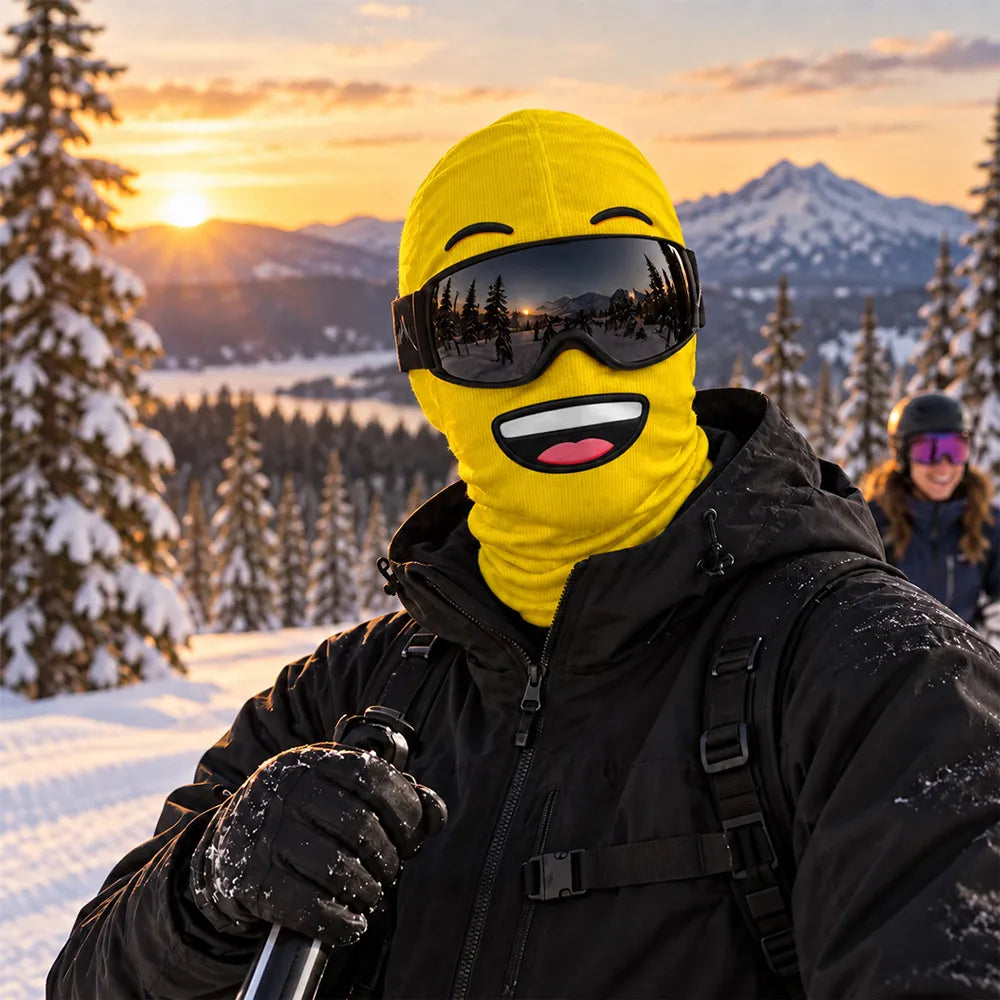 Funny Emoji Ski Mask Balaclava Face Mask, Ski Buddies Posing on a Snowy Mountain, Personalized Creative Gift