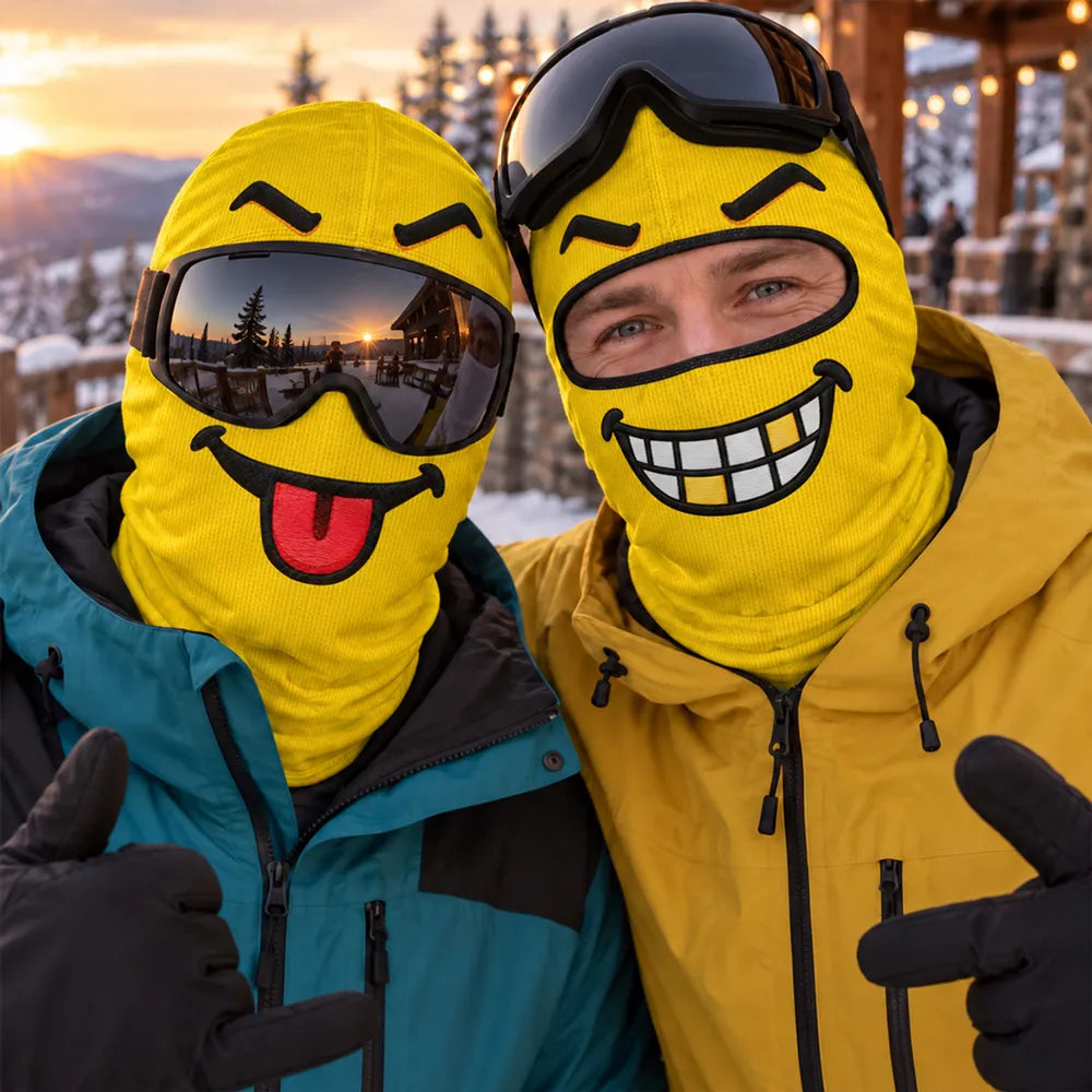 Funny Emoji Ski Mask Balaclava Face Mask, Ski Buddies Posing on a Snowy Mountain, Personalized Creative Gift