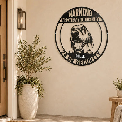 Personalized Shaped Metal Sign with Guard Dog Portrait, Monochrome Entry Decor, Unique Gift for Dog Lovers
