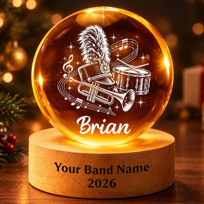 Personalized Globe Lamp with Marching Band Instruments, Warm Amber Display, Unique Gift for Young Musicians
