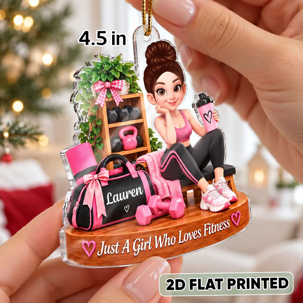 Just a Girl Who Loves Fitness Acrylic Ornament, Pink Home Gym Keepsake, Creative Gift for Wife or Best Friend
