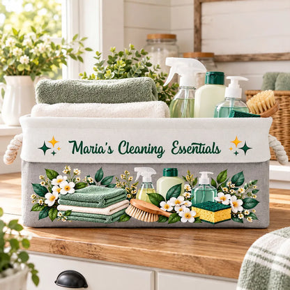 Personalized Rope Basket with Floral Cleaning Design for a Sunlit Home, Unique Gift for Organizers