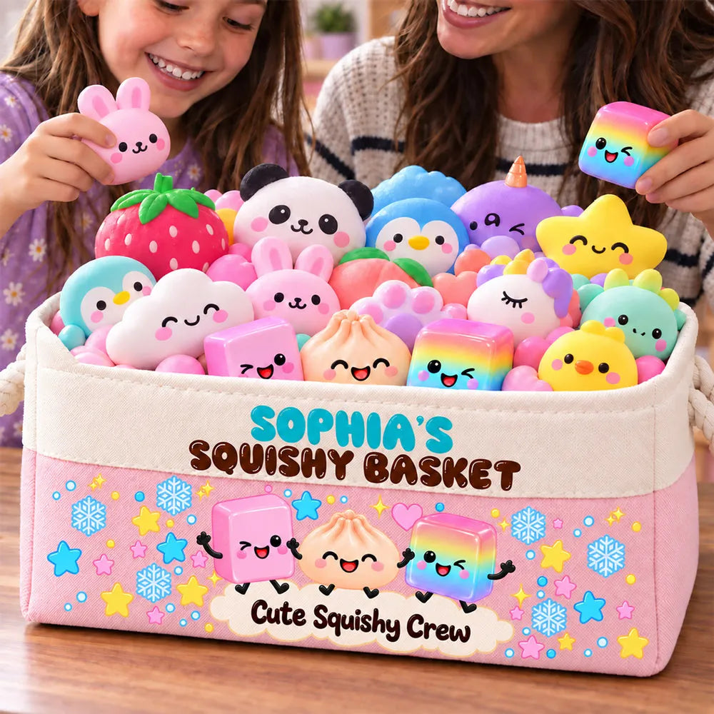 Personalized Cotton Linen Rope Basket, Pastel Cute Squishy Crew Playroom Storage, Unique Gift for Kids