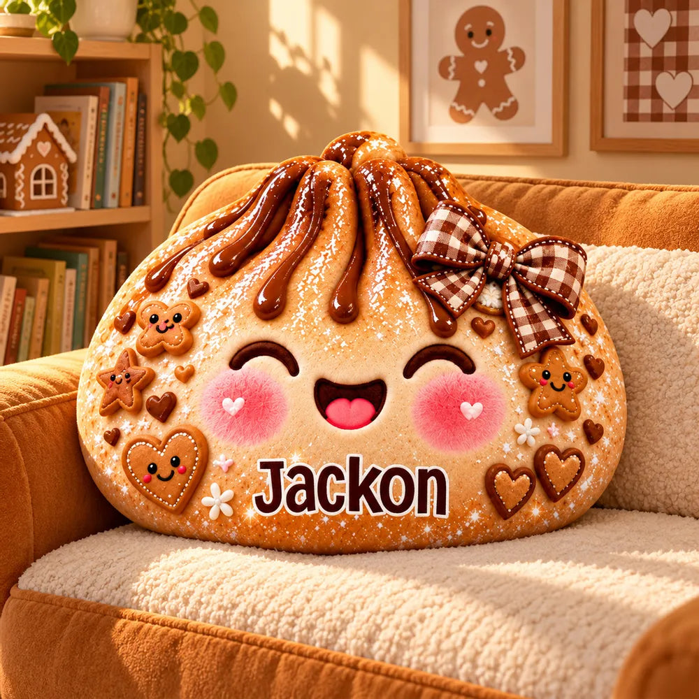 Personalized Shaped Pillow, Cute Winter Character Hugged by Smiling Kids, Unique Gift for a Cozy Bedroom