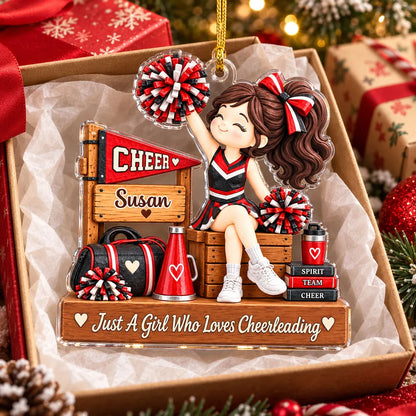 Personalized Acrylic Ornament, Cheerleader with Pom Poms, Festive Tree Decor, Unique Gift for Cheer Fans