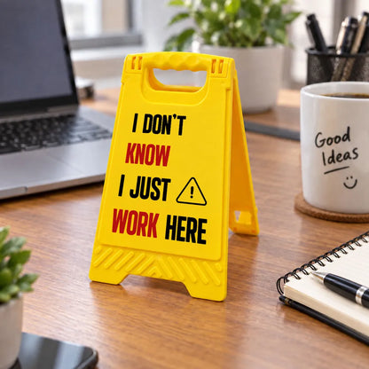 Personalized Warning Sign Phone Stand, Bright Yellow Office Desk Accent, Unique Gift for Coworker