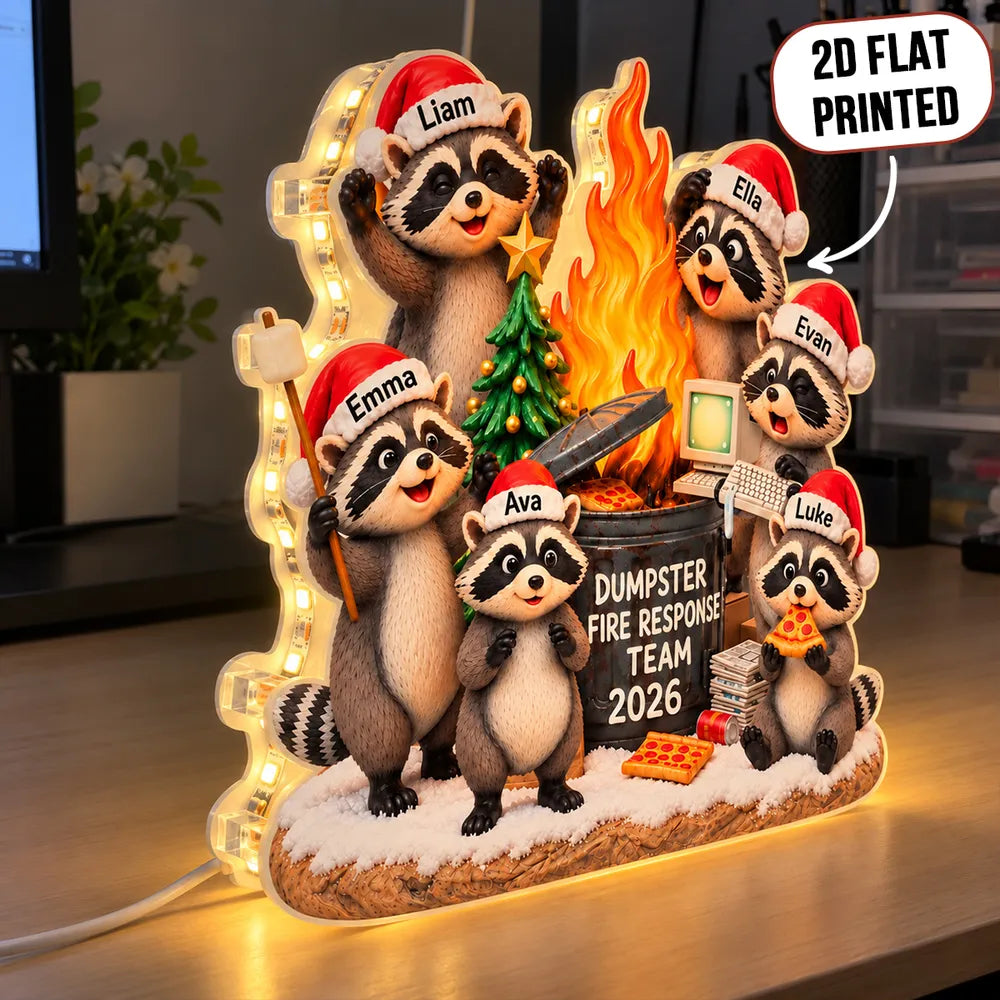 Personalized Acrylic Light Box, Funny Raccoons Around a Flaming Dumpster, Unique Christmas Gift for Coworkers