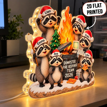 Personalized Acrylic Light Box, Funny Raccoons Around a Flaming Dumpster, Unique Christmas Gift for Coworkers