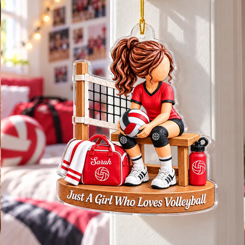 Personalized Acrylic Ornament, Seated Girl Who Loves Volleyball, Creative Gift for Daughter or Teammate