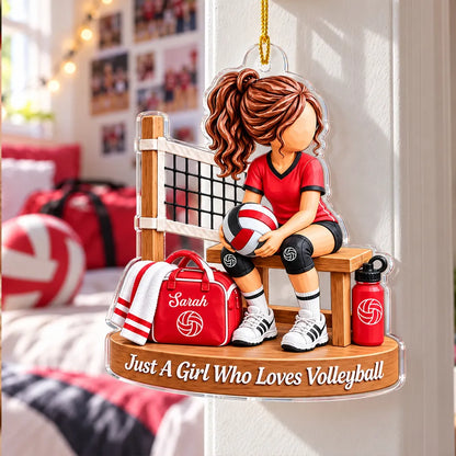 Personalized Acrylic Ornament, Seated Girl Who Loves Volleyball, Creative Gift for Daughter or Teammate