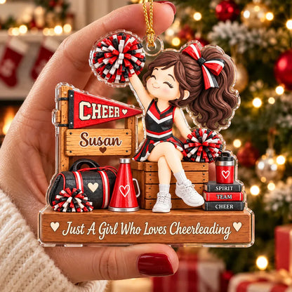 Personalized Acrylic Ornament, Cheerleader with Pom Poms, Festive Tree Decor, Unique Gift for Cheer Fans