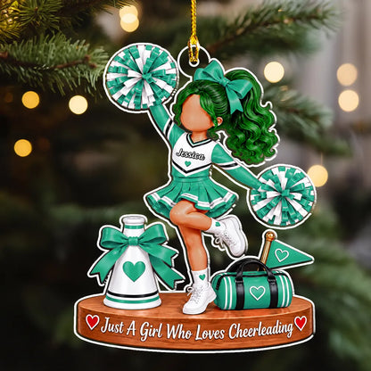 Personalized Acrylic Ornament, Cheerleader Posing with Pom-Poms, Unique Christmas Gift for Girls