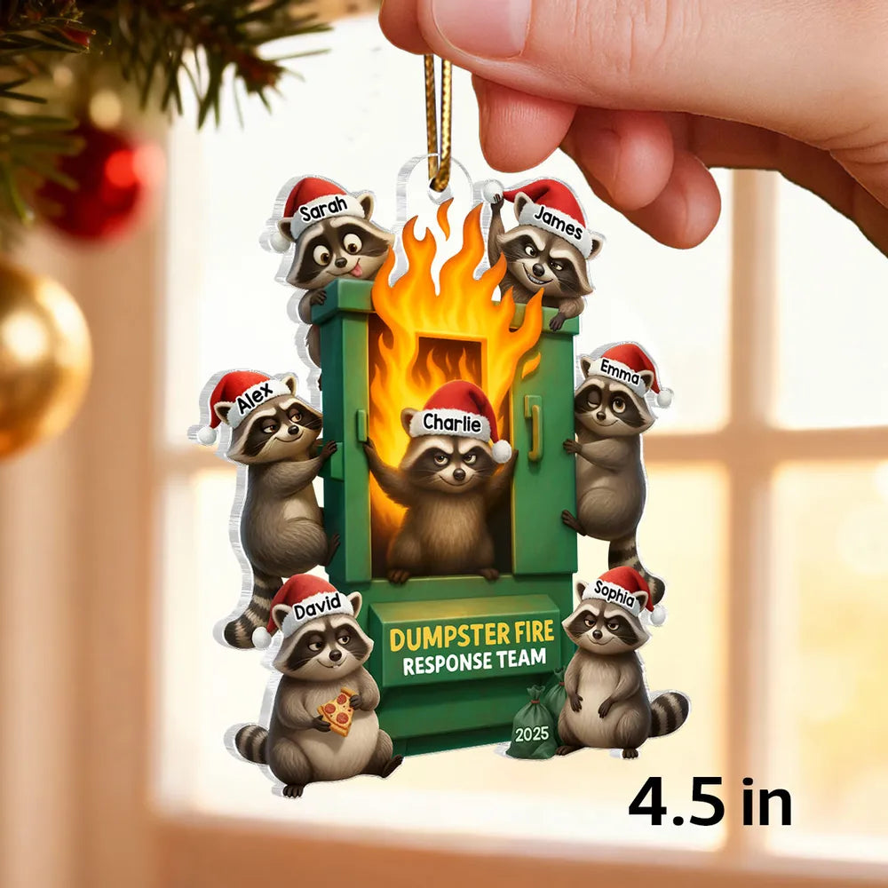 Personalized Acrylic Ornament, Raccoon Dumpster Fire Response Team, Unique Christmas Gift for Coworkers